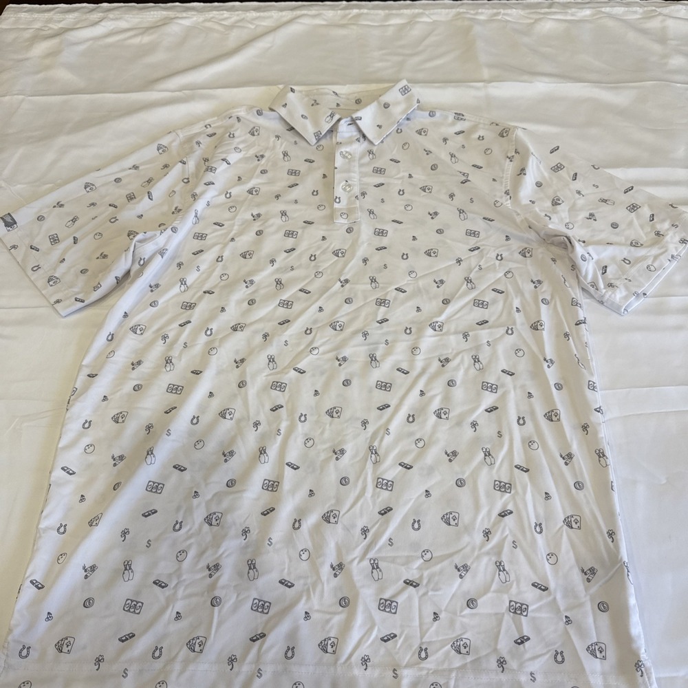 Straight Down Polo Shirt Mens Medium White Casino Print Palmetto Dunes Golf